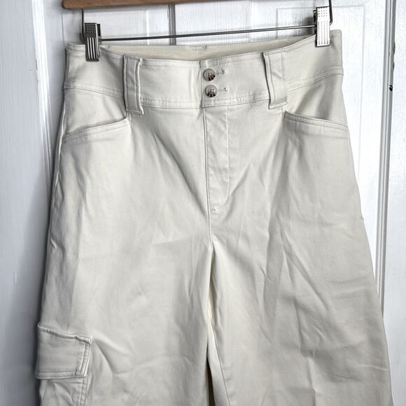 Spanx Stretch Twill Cropped Wide Leg Cargo Pants in Ivory White W1735 Sz M - Picture 2 of 8